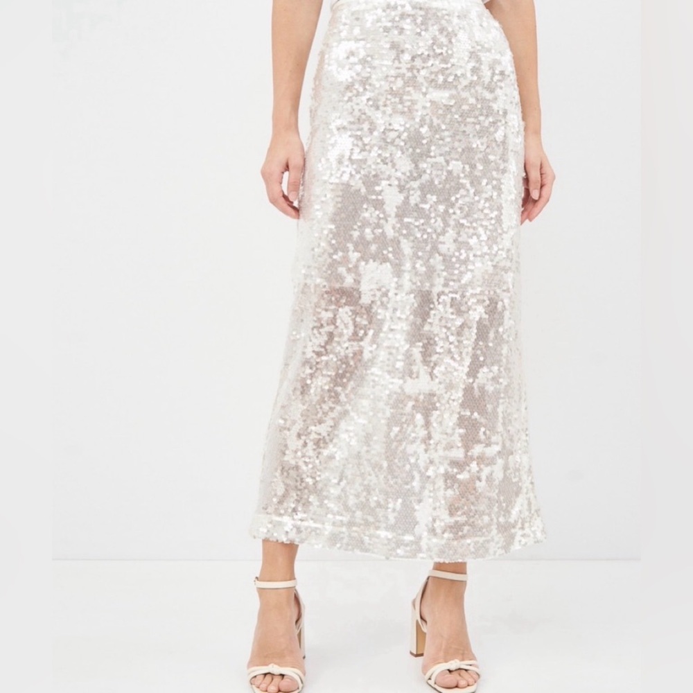 Zara White Sequin Skirt XS